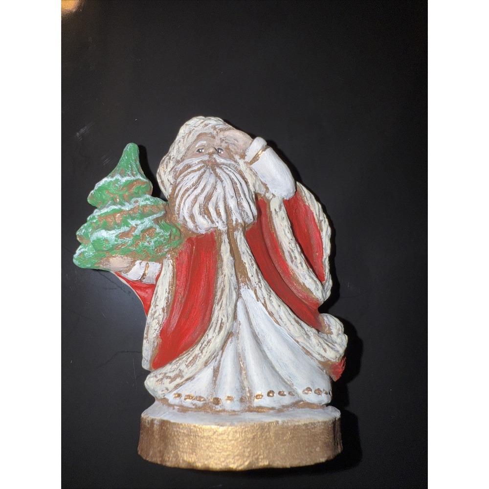 Signed/Dated Vintage Ceramic Christmas Figure Holding Tree Santa Clause/St Nick.